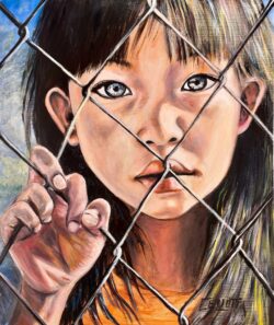 Le regard grillagé Peinture acrylique Hauteur : 650 mm - Largeur : 500 mm Tarif : 700 €