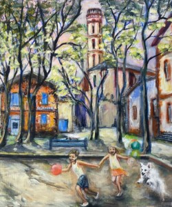 On a tous un banc, un arbre ... Peinture acrylique Hauteur : 650 mm - Largeur : 500 mm Tarif : 700 €