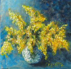 Les mimosas en fête Peinture acrylique Hauteur : 650 mm - Largeur : 500 mm Tarif : 700 €