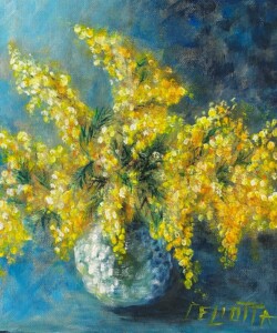 Les mimosas en fête Peinture acrylique Hauteur : 650 mm - Largeur : 500 mm Tarif : 700 €