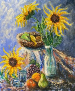 Les tournesols de Capens Peinture acrylique Hauteur : 650 mm - Largeur : 500 mm Tarif : 700 €