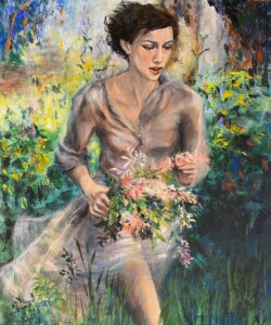 Le marathon des fleurs Peinture acrylique Hauteur : 650 mm - Largeur : 500 mm Tarif : 700 €