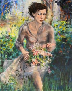 Le marathon des fleurs Peinture acrylique Hauteur : 650 mm - Largeur : 500 mm Tarif : 700 €