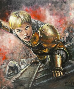 Suivez mon panache blond ! Peinture acrylique Hauteur : 650 mm - Largeur : 500 mm Tarif : 700 €