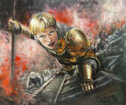 Suivez mon panache blond ! Peinture acrylique Hauteur : 650 mm - Largeur : 500 mm Tarif : 700 €