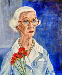 La dame aux œillets Peinture acrylique Hauteur : 650 mm - Largeur : 500 mm Tarif : 700 €